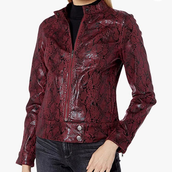 Anthropologie sanctuary Crimson Snakeskin Moto Jacket Sz Medium Gunmetal Zippers - Picture 4 of 16